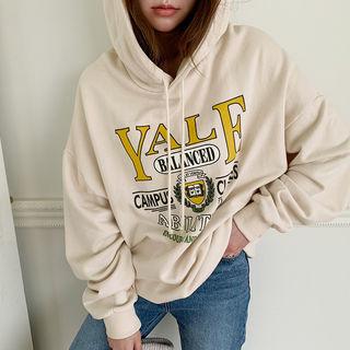 Varsity Letter Oversize Hoodie Light Beige - One Size