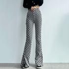 Checkerboard Slit-hem Boot-cut Pants