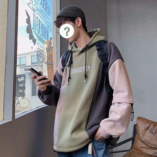 Mock Two-piece Hooded Lettering Top