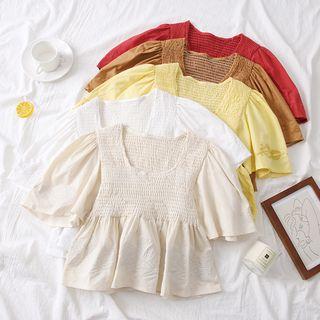Embroidered Smocked Blouse