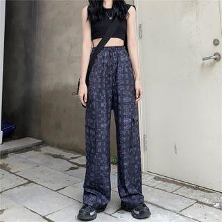 Chinese Character Printed Wide-leg Pants