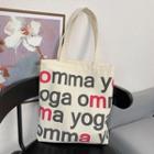 Lettering Canvas Tote Bag Omma - Gray Lettering - Khaki - One Size