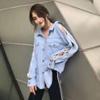 Loose-fit Lace Up-sleeved Denim Shirt