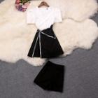 Set: Short-sleeve Sequined Paneled A-line Dress + Shorts