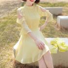 Cold-shoulder Ruffle-trim Flare Dress
