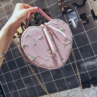 Embroidered Flower Heart-shaped Shoulder Bag