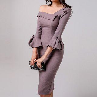 Asymmetric Off-shoulder Ruffle Sheath Dress
