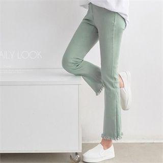 Band-waist Fringe-hem Boot-cut Pants