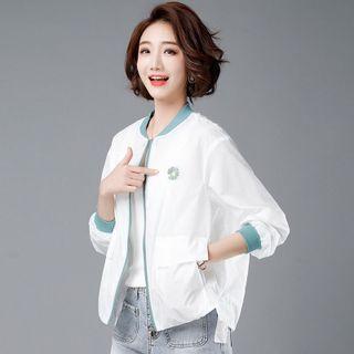 Flower Embroidered Zip-up Jacket