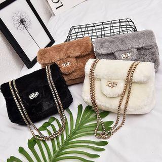 Twist Lock Furry Shoulder Bag