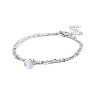 Simple And Fashion Geometric Light Purple Cubic Zirconia 316l Stainless Steel Double-layer Bracelet Silver - One Size