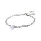 Simple And Fashion Geometric Light Purple Cubic Zirconia 316l Stainless Steel Double-layer Bracelet Silver - One Size