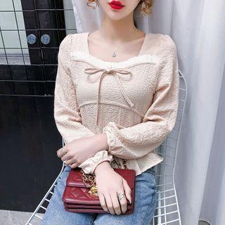 Square-neck Ruffle Trim Blouse / Plain Camisole Top