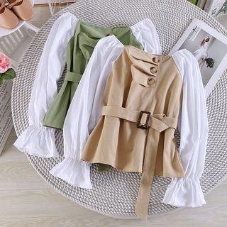 Mock Two-piece Belt-waist Top