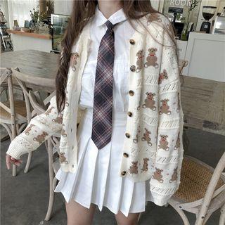 Bear Print Cardigan Off-white - One Size