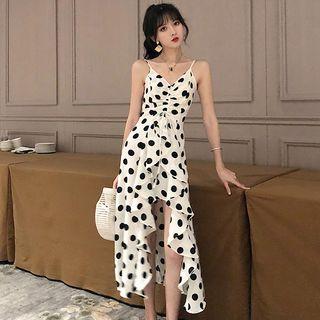 Spaghetti Strap Frilled Dotted Dress