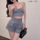 Gingham Cropped Tube Top / Wide Leg Shorts