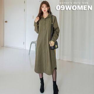 Half-placket Napped Long Shirtdress