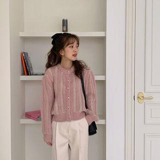 Bead-button Stripe Woolen Cardigan