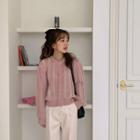 Bead-button Stripe Woolen Cardigan