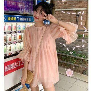 Set: Puff-sleeve Chiffon Tunic Dress + Slipdress