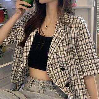 Short Sleeve Gingham Crop Shirt