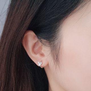 925 Sterling Silver Rhinestone Bow Earring 1 Pair - Cuff Earring - One Size