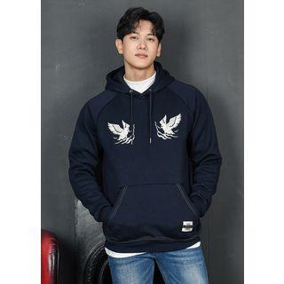 Raglan-sleeve Embroidered Stitched Hoodie