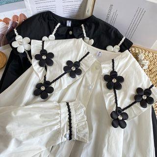 Flower-accent Peter Pan-collar Loose Shirt