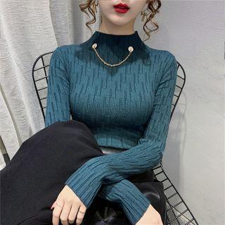 Mock-turtleneck Chained Knit Top