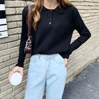 Long Sleeve Plain Polo Top