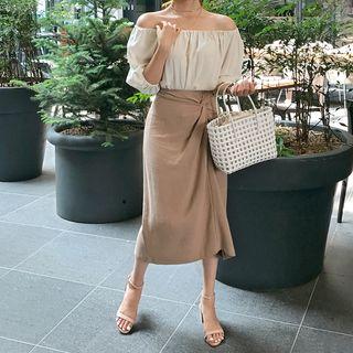 Band-waist Twisted-detail Long Skirt