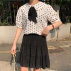Set: Dotted Short-sleeve Shirt + A-line Skirt