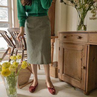 Zip-back Houndstooth Long H-line Skirt
