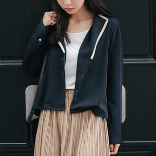 Contrast Trim Light Jacket Navy Blue - One Size