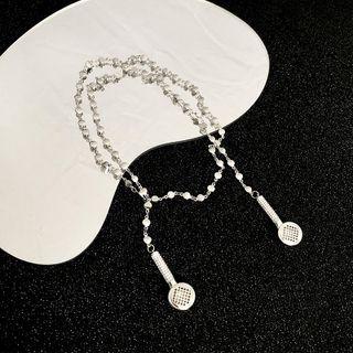 Rhinestone Earphone Design Pendant Alloy Necklace Silver - One Size