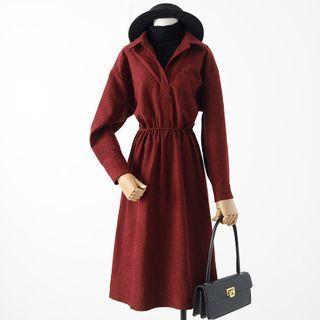 Long-sleeve Mock Two-piece Collared Dress