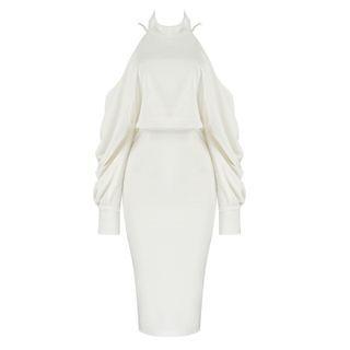 Long-sleeve Open Back Cold Shoulder Sheath Dress