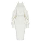 Long-sleeve Open Back Cold Shoulder Sheath Dress