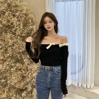 Long-sleeve Cold Shoulder Bow-accent Top