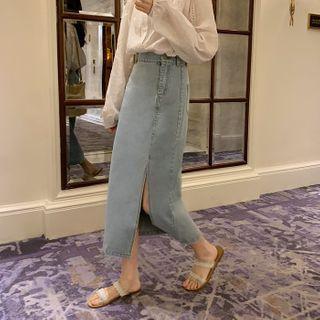 High-waist Slit Denim Midi Skirt