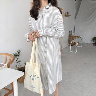 Striped Loose-fit Long-sleeve Shirt Dress