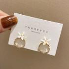 Flower Cat Eye Stone Earring 1 Pair - E4145 - 925 Silver - Gold & White - One Size