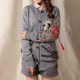 Animal Knit Round Neck Cardigan