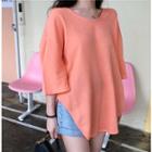 3/4-sleeve Plain T-shirt Tangerine - One Size