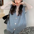 Cable-knit Button-up Sweater Vest / Long-sleeve Turtleneck T-shirt