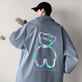 Holographic Bear Print Shirt Jacket