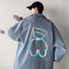 Holographic Bear Print Shirt Jacket