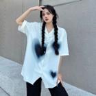 Short Sleeve Heart Printed Oversized Shirt