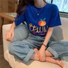 Short-sleeve Fruit Print T-shirt Blue - One Size